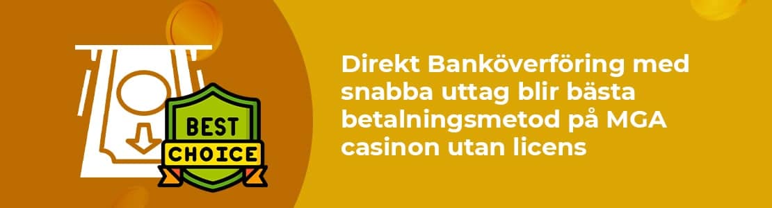 Snabba uttag med direkt banköverföring på casinon utan svensk licens